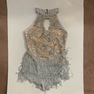 Glamour Costume fringe gold and silver leotard, size SA